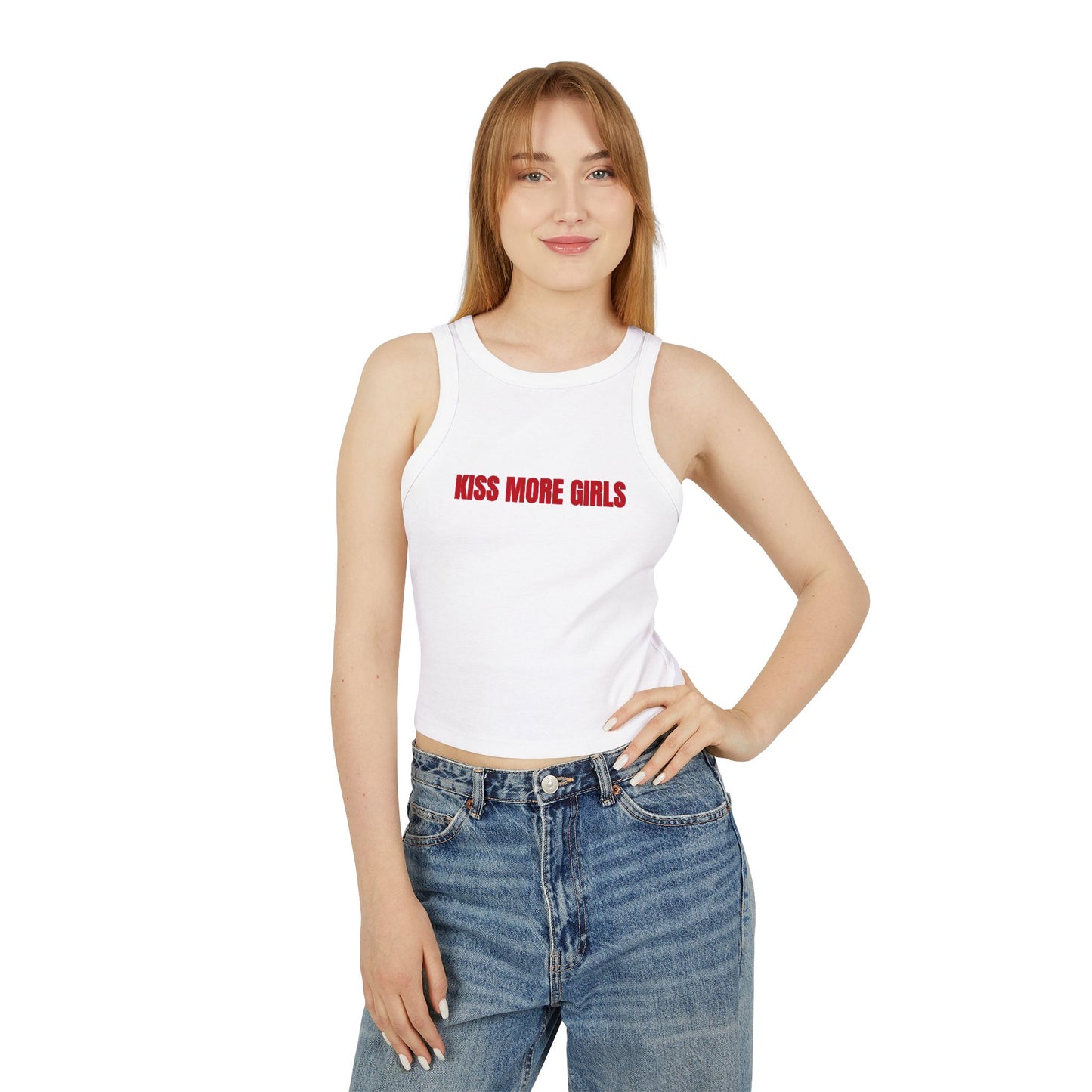 Kiss More Girls Women's Micro Rib Racer Tank Top