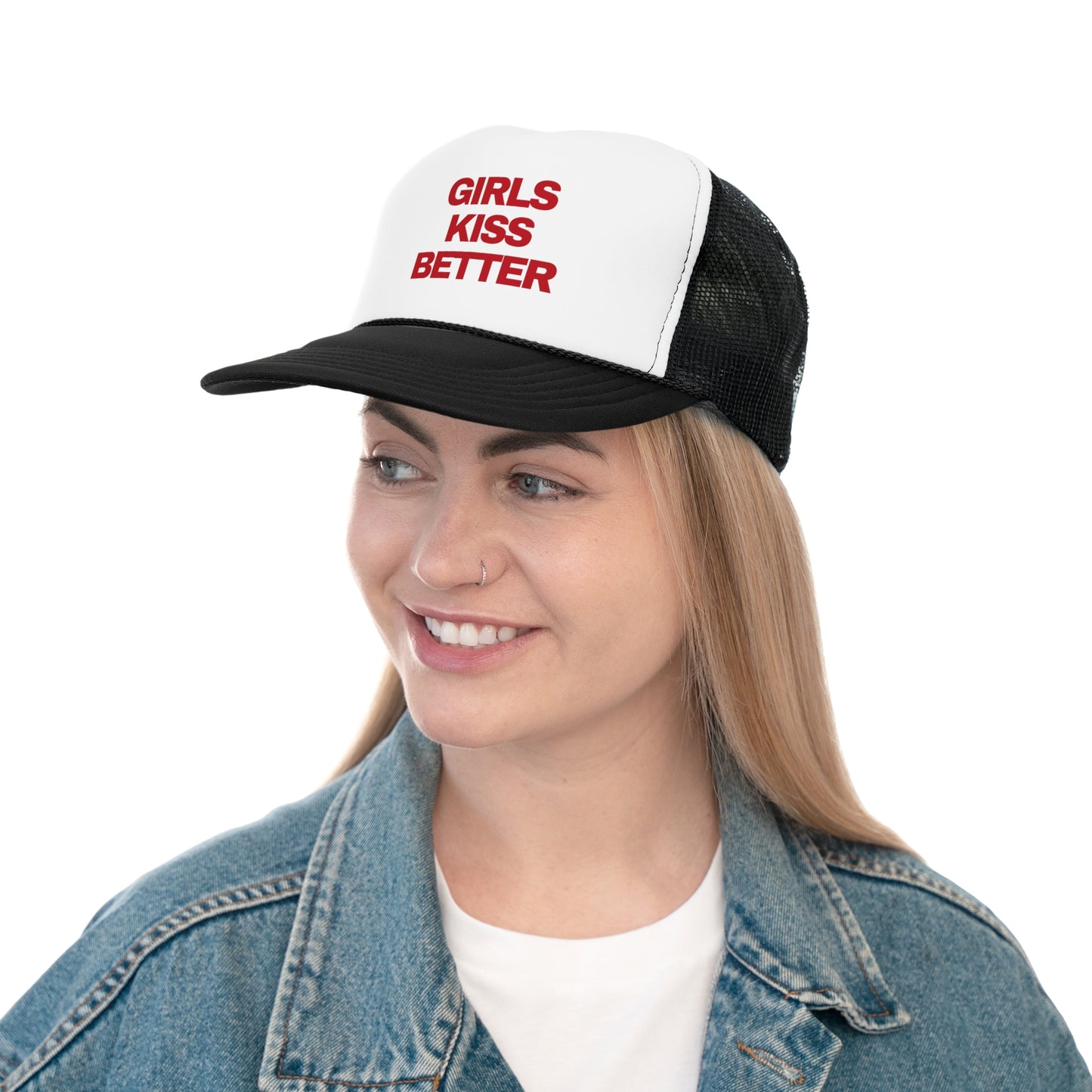 Girls Kiss Better Retro Slogan Trucker Hat | Y2K, Streetwear, Vintage, Gift Ideas |