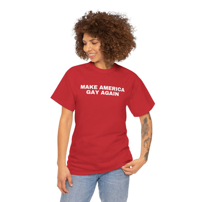 Make America Gay Again Unisex Heavy Cotton T-Shirt | LGBTQ+, Queer, 2024 Election, MAGA, Gift Ideas |