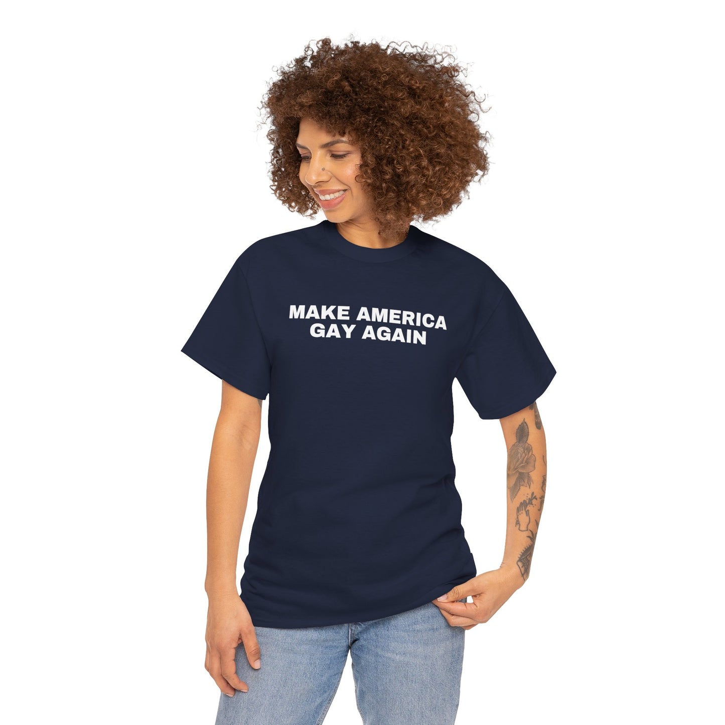 Make America Gay Again Unisex Heavy Cotton T-Shirt | LGBTQ+, Queer, 2024 Election, MAGA, Gift Ideas |